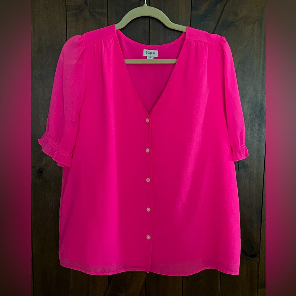 J Crew Adorable Barbie Pink Button Down Blouse - Sz M EUC